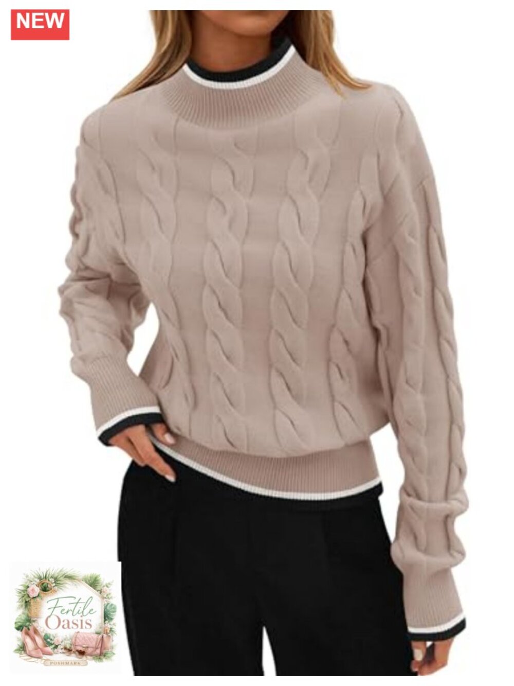 Chunky Knit Pullover Sweater with Mock Neck Long Sleeve